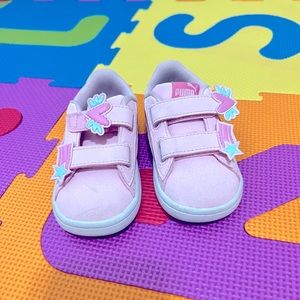 Gently worn pink and blue puma for toddler girl size 6c